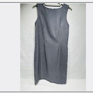 MARIO SERRANI Italy Dress Geometric Grey Black White Round Neck S/L Zip Sz 10